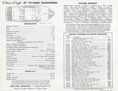 Chris Craft Constellation 37 Tri Cabin Specifiction Brochure