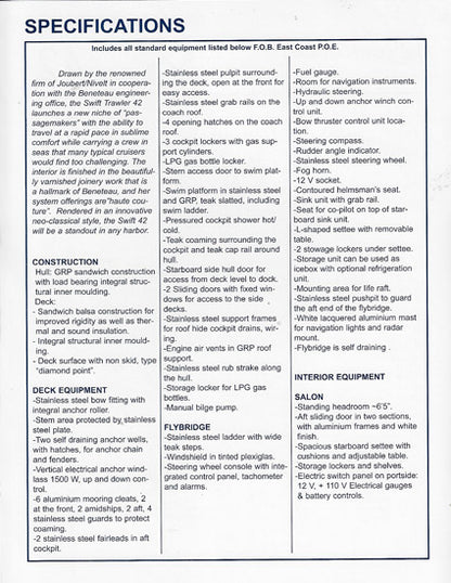 Beneteau Swift Trawler 42 Specification Brochure