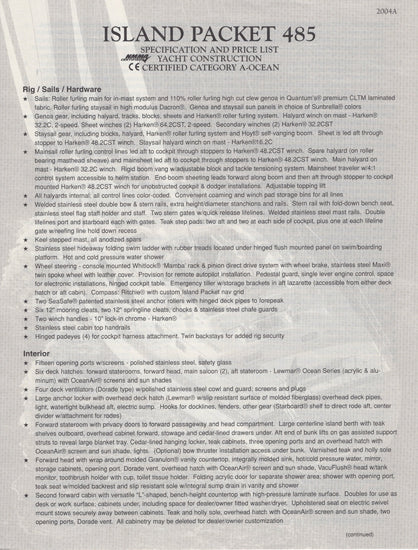 Island Packet 485 Specification Brochure