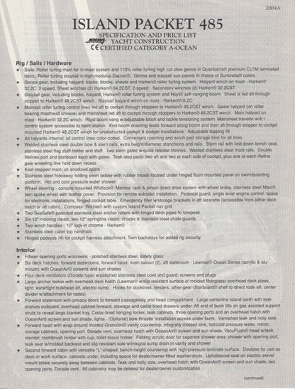 Island Packet 485 Specification Brochure