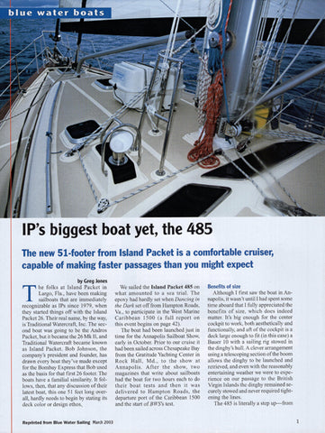 Island Packet 485 Blue Water Sailing Magazine Reprint Brochure