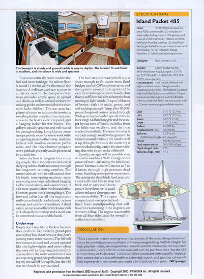 Island Packet 485 Sail Magazine Reprint Brochure
