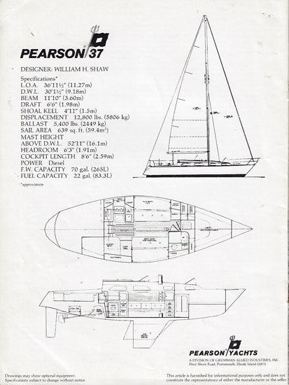 Pearson 37 Motorboating & Sailing Magazine Reprint Brochure