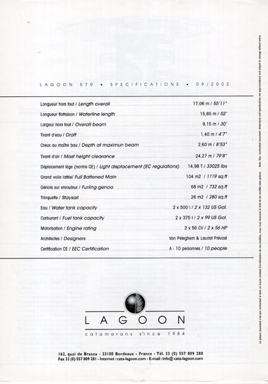 Lagoon 570 Specification Brochure