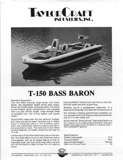 TaylorCraft T-150 Bass Baron Brochure