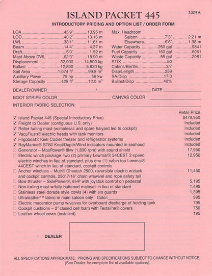 Island Packet 445 Specification Brochure