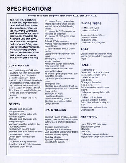 Beneteau Farr 40.7 Specification Brochure