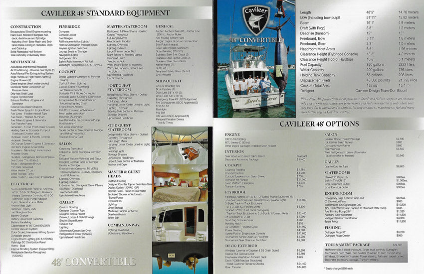 Cavileer 48 Specification Brochure