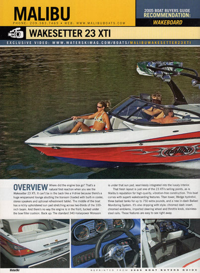 Malibu 2005 Waterski Boat Buyers Magazine Reprint Brochure