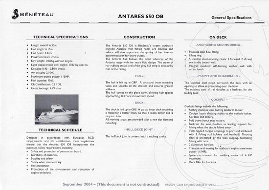 Beneteau Antares 6.20/6.50 OB & HB Brochure