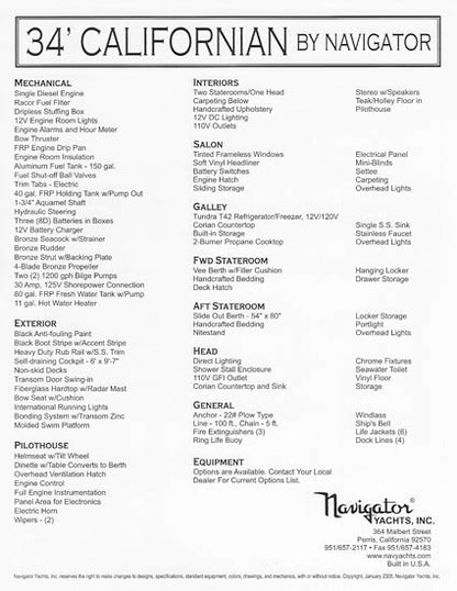 Californian 34 Specification Brochure