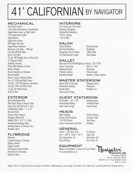 Californian 41 Specification Brochure