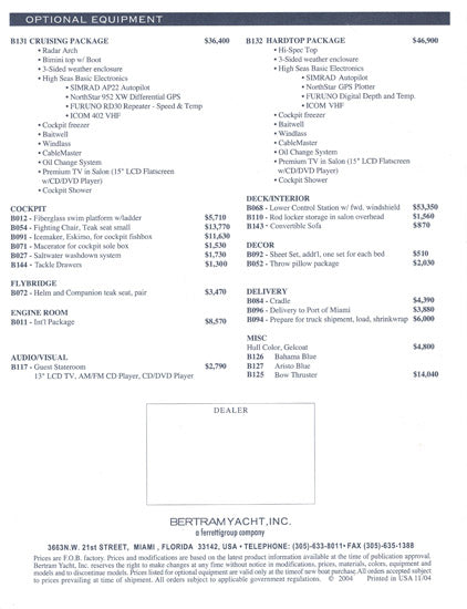 Bertram 390 Convertible Specification Brochure