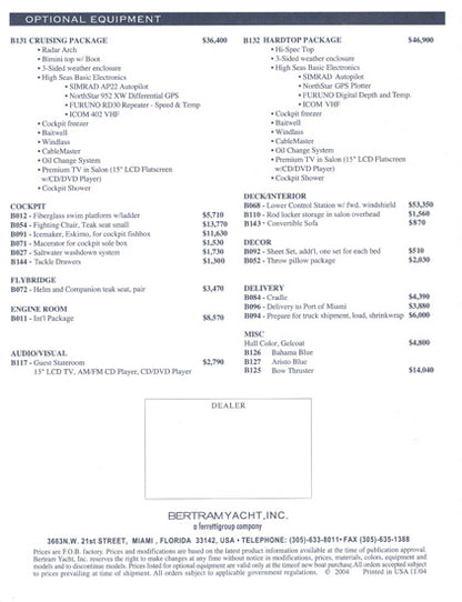 Bertram 390 Convertible Specification Brochure