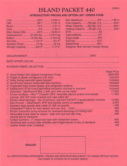 Island Packet 440 Specification Brochure