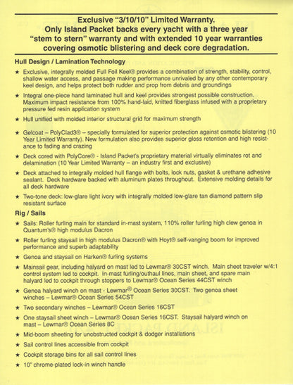 Island Packet 420 Specification Brochure