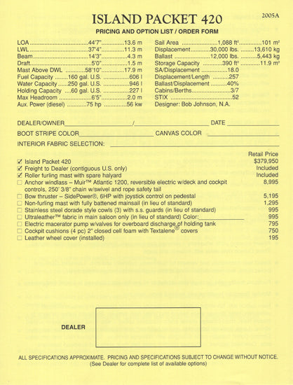 Island Packet 420 Specification Brochure