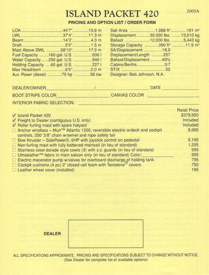Island Packet 420 Specification Brochure