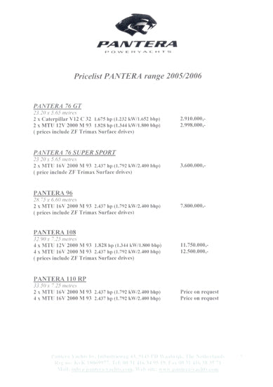Pantera Yachts Brochure