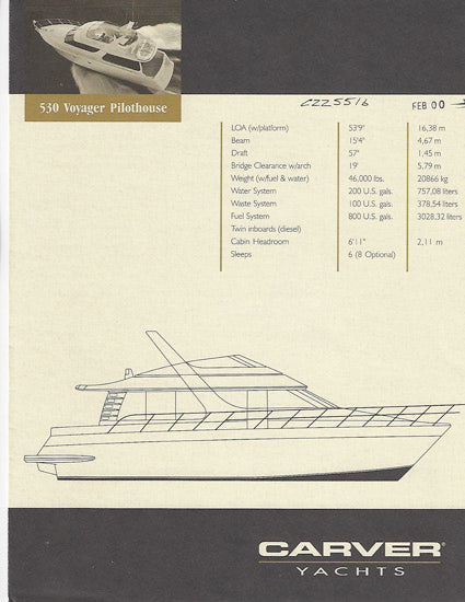 Carver 530 Voyager Specification Brochure