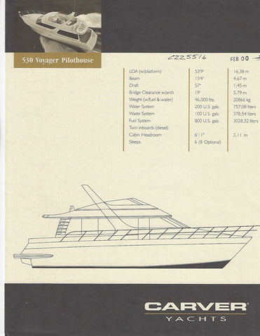 Carver 530 Voyager Specification Brochure