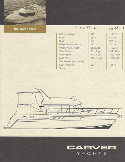 Carver 406 Motoryacht Specification Brochure