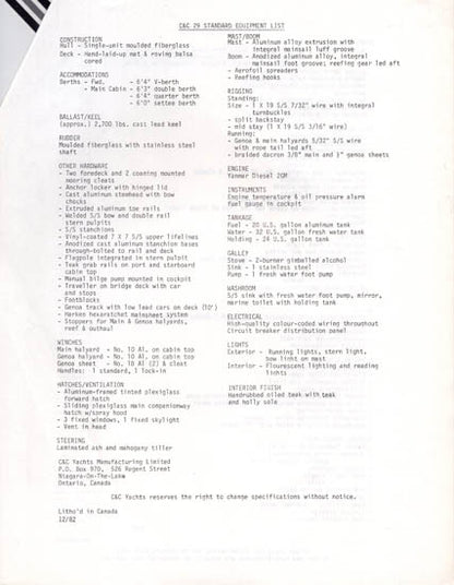 C&C 29 Mark II Brochure