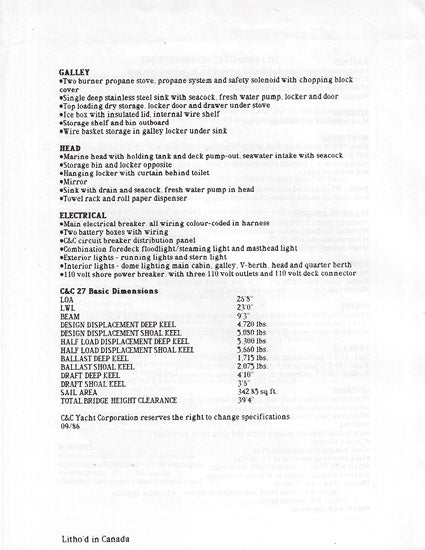 C&C 27 Mark V Specification Brochure