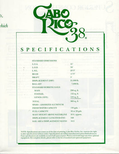 Cabo Rico 38 Poster Brochure