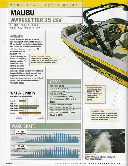 Malibu 2006 Waterski Boat Buyers Magazine Reprint Brochure