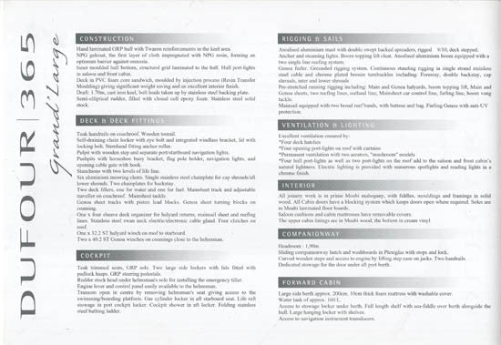 Dufour 365 Grand Large Specification Brochure