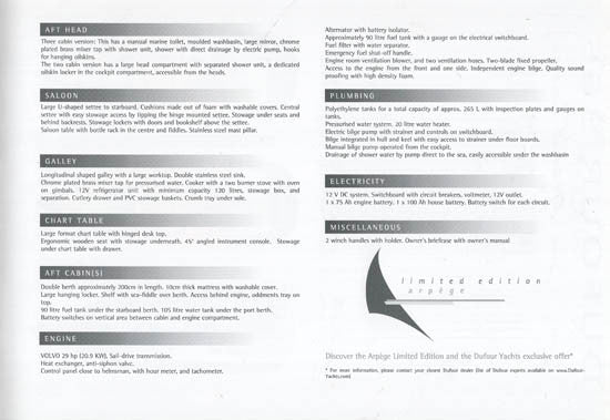 Dufour 365 Grand Large Specification Brochure