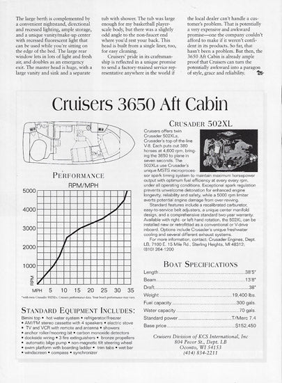 Cruisers 3650 Aft Cabin Lakeland Boating Magazine Reprint Brochure