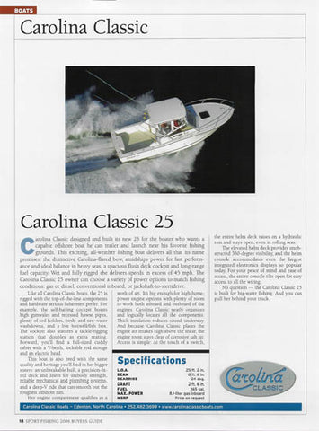 Carolina Classic 25 Sport Fishing Buyers Guide 2006 Magazine Reprint Brochure