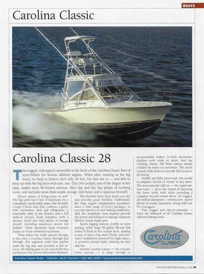 Carolina Classic 28 Sport Fishing Buyers Guide 2006 Magazine Reprint Brochure