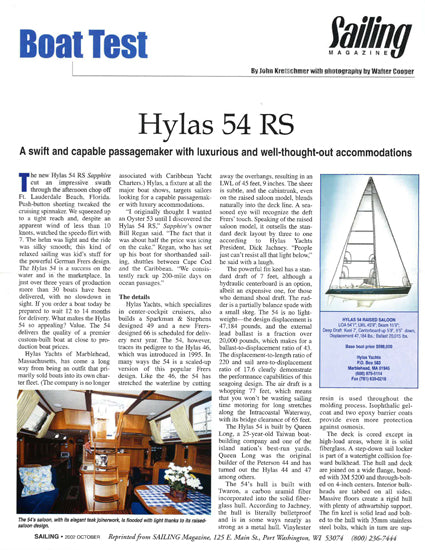 Hylas 54 Raised Salon Sailing Magazine Reprint Brochure