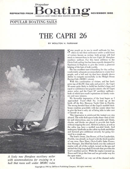 Chris Craft Capri 26 Popular Boating Magazine Reprint Brochure