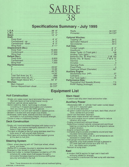 Sabre 38 Mark II Brochure