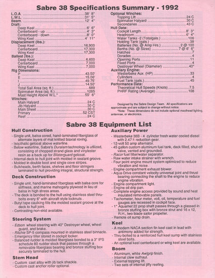 Sabre 38 Mark II Brochure Package