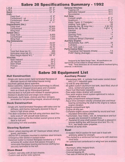 Sabre 38 Mark II Brochure Package