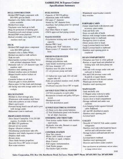 Sabreline 36 Express Cruiser Specification Brochure