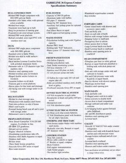 Sabreline 36 Express Cruiser Specification Brochure