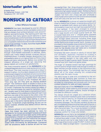 Hinterhoeller Nonsuch 30 Specification Brochure