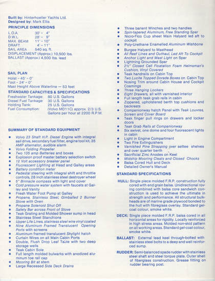 Hinterhoeller Nonsuch 30 Specification Brochure