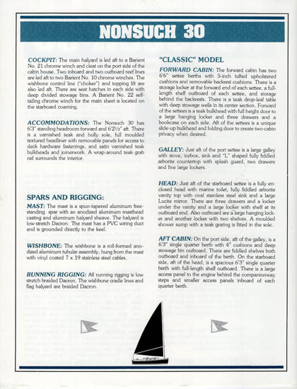 Hinterhoeller Nonsuch 30 Specification Brochure