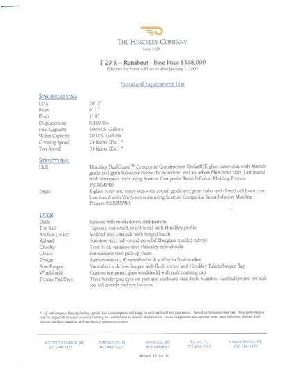 Hinckley Talaria 29R Brochure Package
