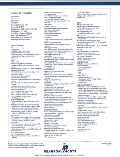 Pearson 38 Convertible Specification Brochure