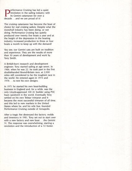 Performance Cruising Gemini Folder Brochure