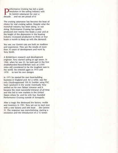 Performance Cruising Gemini Folder Brochure