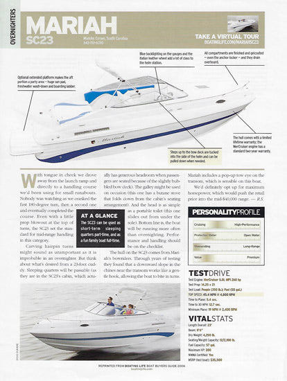 Mariah SX19, SX21, SC23 Boating Life Magazine Reprint Brochure